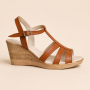 Sandale dama maro din piele naturala cu barete si platforma wedge S134M